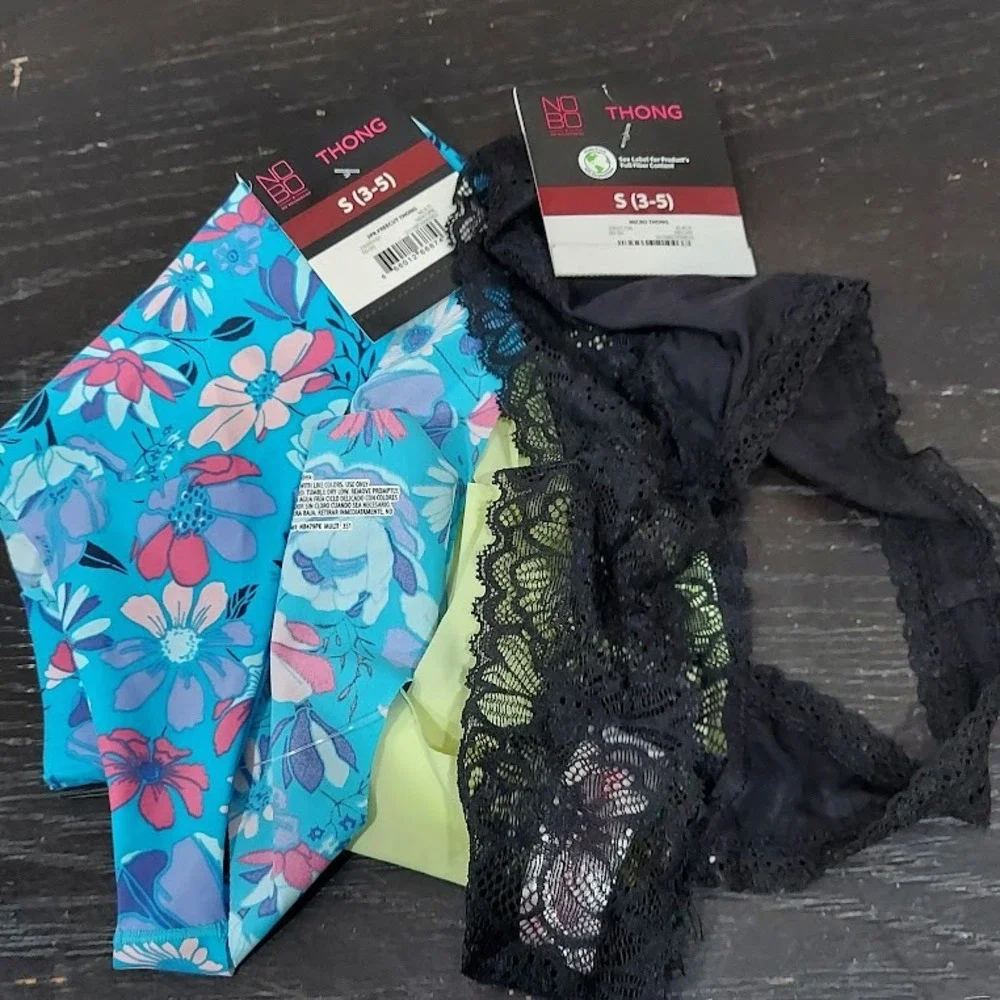 No Boundaries Womens 3‎ Pack Thong Underwear Black Lace Floral Neon Green Sm 3-5